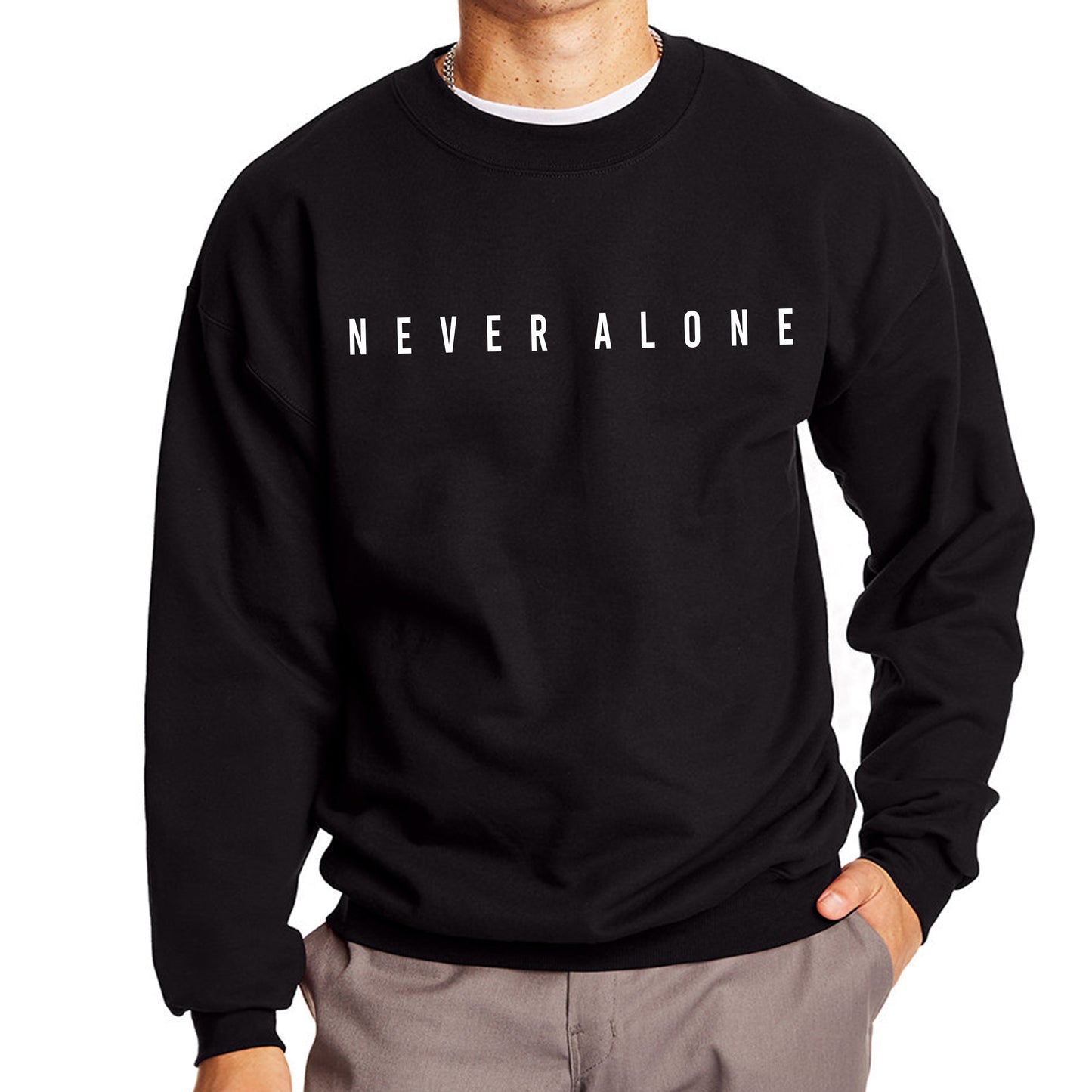 Never Alone Black Crewneck